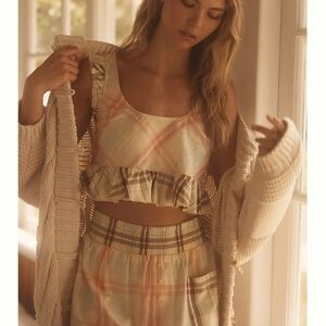 Anthropologie LyreBird Ruffle Flannel Crop Top Yellow Motif Medium